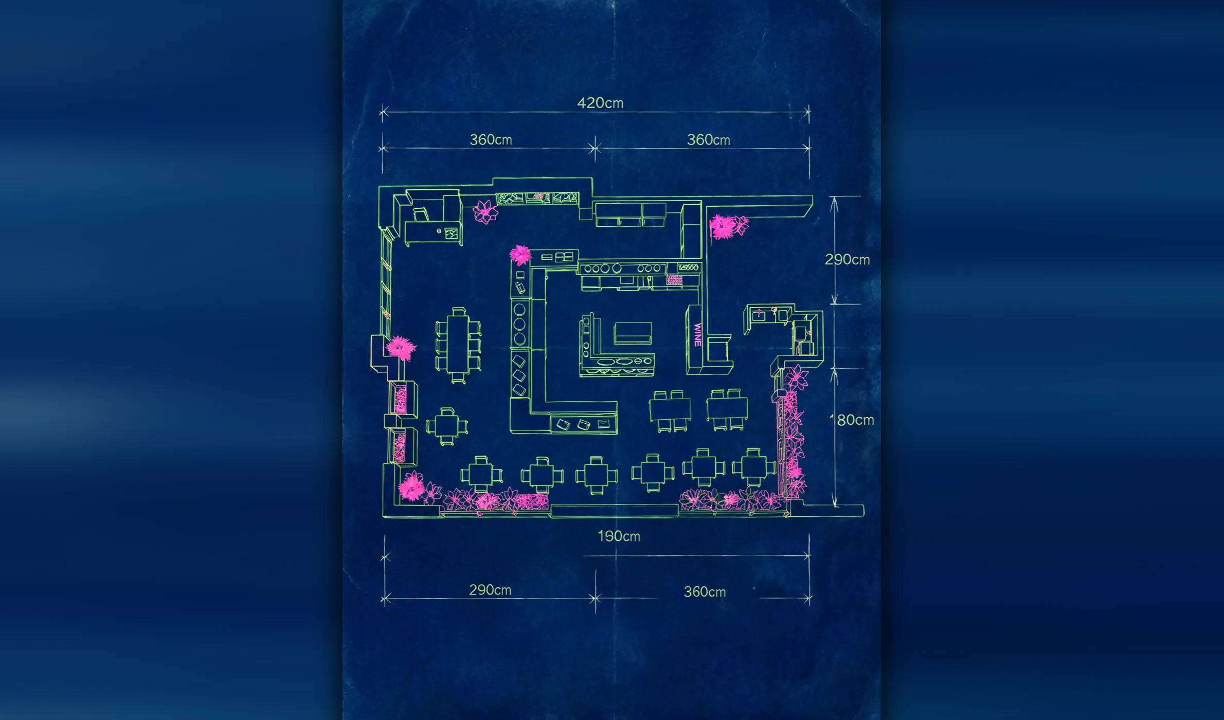 Blueprint tecnico di un locale progettato da Global Contract